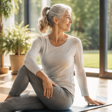 An active adult stretching and staying mobile after knee replacement